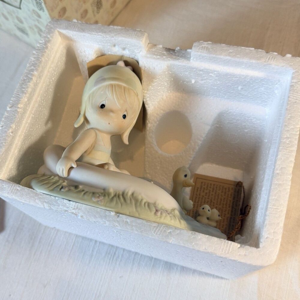 Precious Moments “August” Girl In Pool With Ducks 1988 110078 - RETIRED with Box